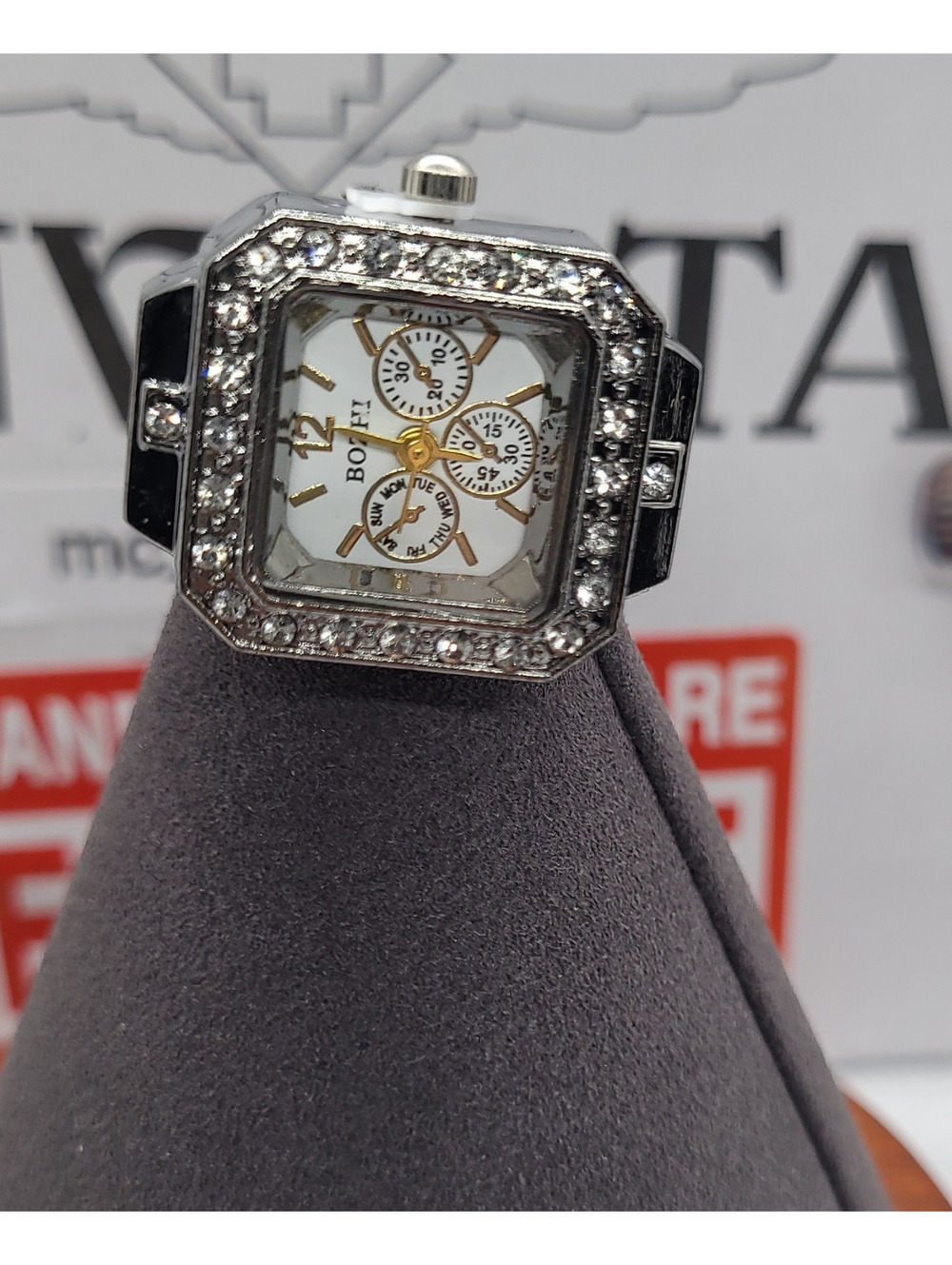 370 Bonzhi  luxury square white dial silver polished metal watch ring analog